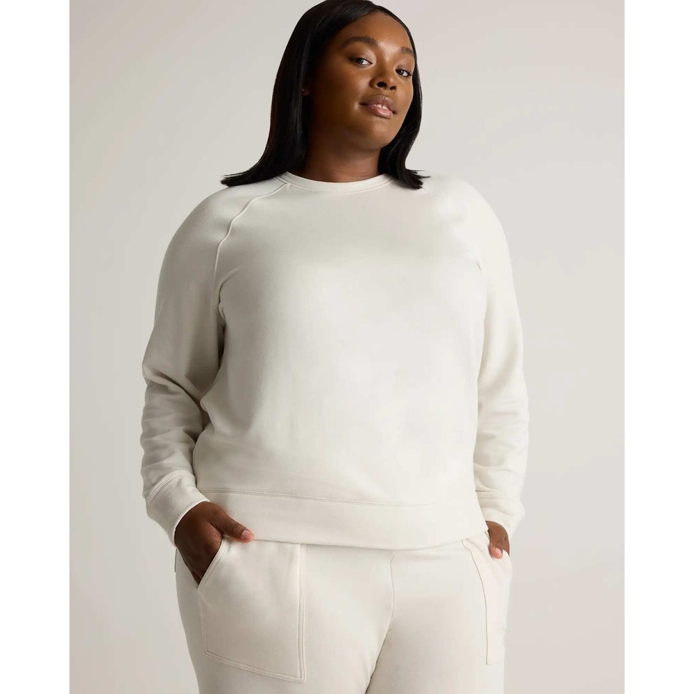 Quince Super Soft Fleece Crew Sweatshirt Off White Women 1X Extended Size NWT